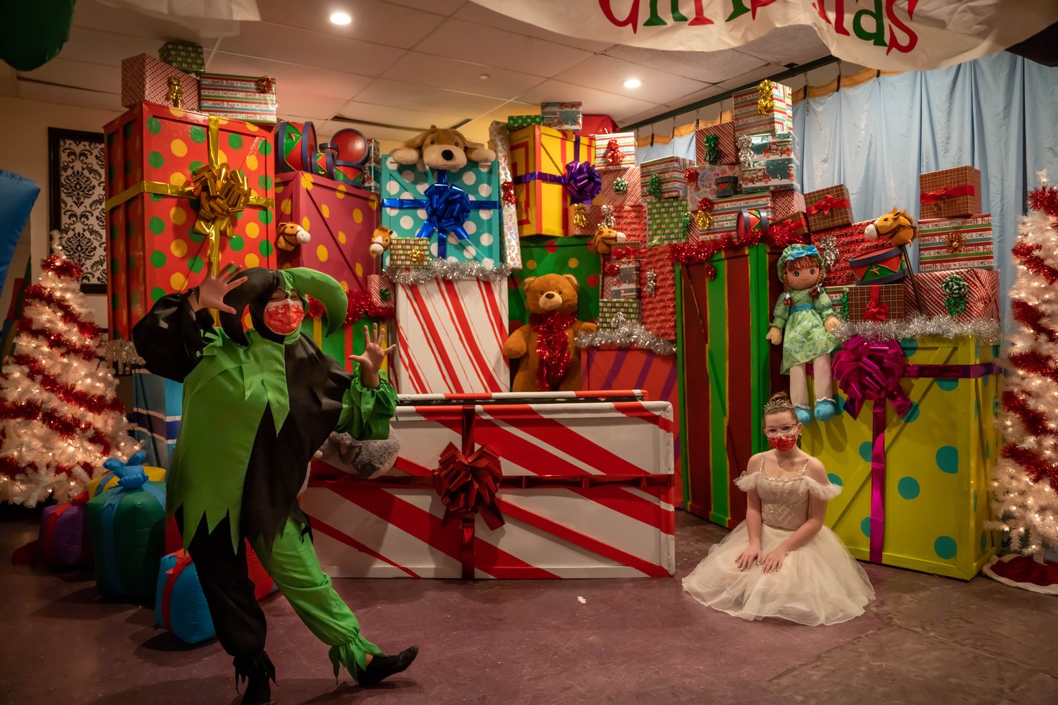 The gift room has presents waiting to be loaded onto Santa’s sleigh, with some of them coming to life.